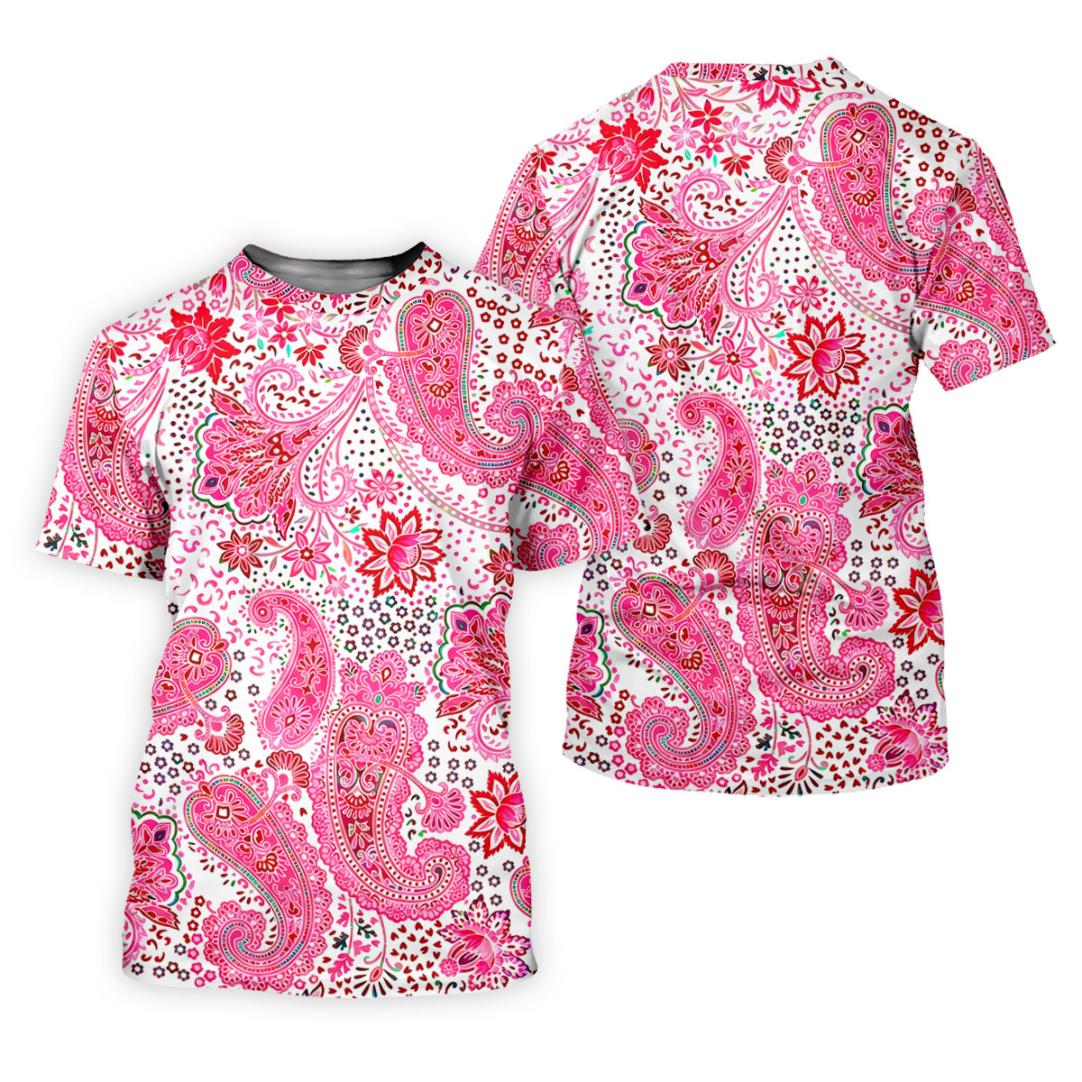 Pink Paisley Floral Pattern Golf Shirt, Mens Golf Shirts, Hawaiian Golf Shirt, Golf Apparel For Men