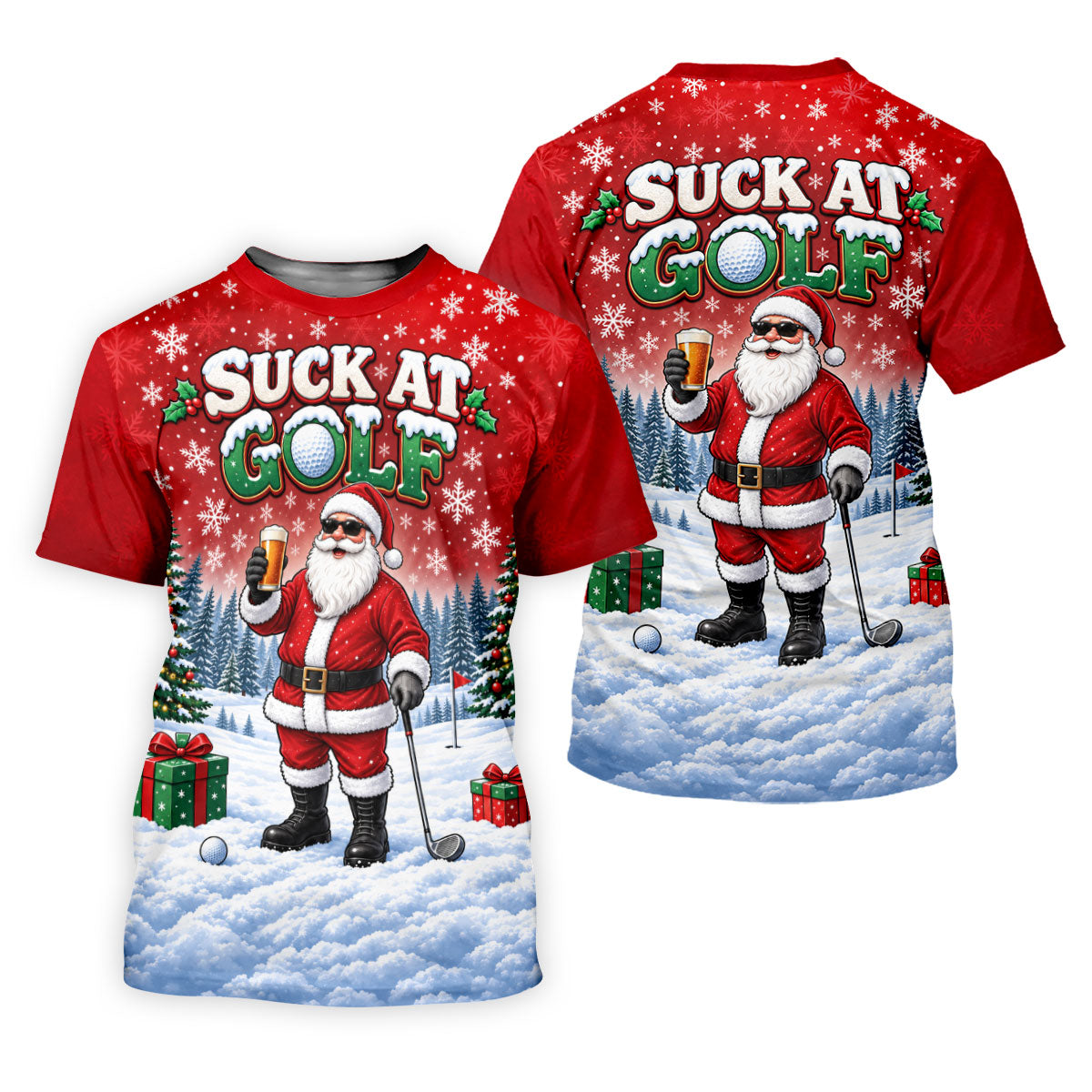 Suck At Golf Santa Beer Christmas Golf Shirt, Ladies Golf Shirts, Golf Tops For Women
