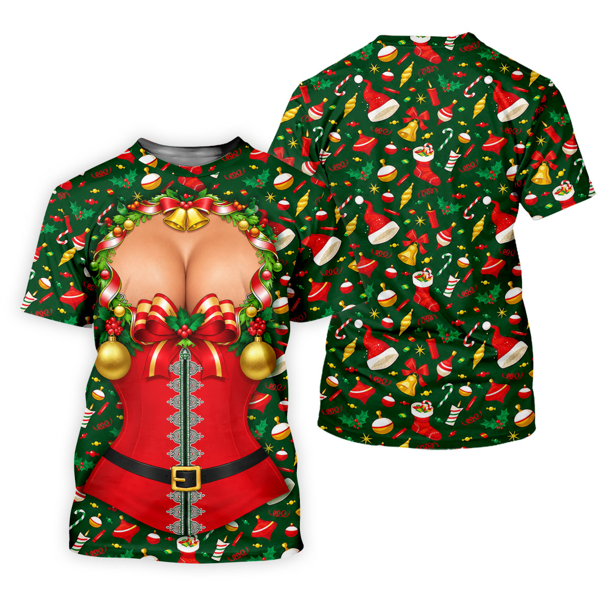 Festive Christmas Corset Bow Golf Polo Shirt, Christmas Golf Shirt, Mens Golf Apparel