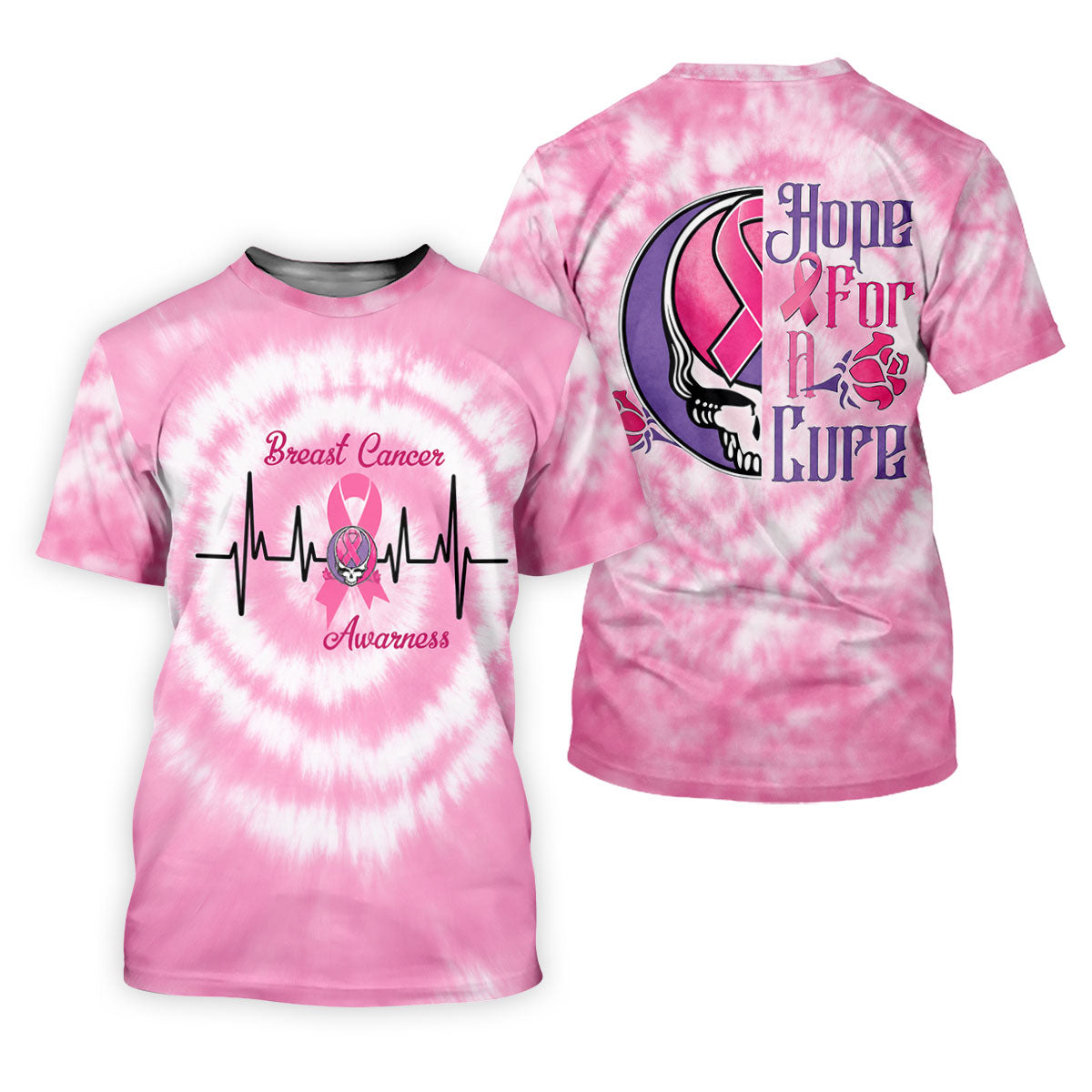Hope For A Cure Tie Dye Skull Breast Cancer Polo Shirt, Mens Golf Polo, Printed Golf Shirts