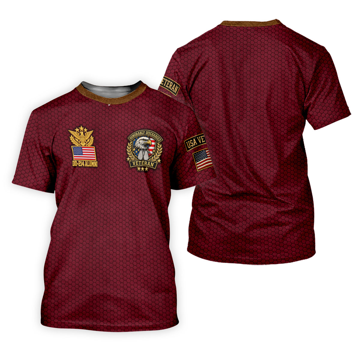 DD-214 Maroon Honeycomb Veteran Polo Shirt, Golf Shirts For Women, Veterans Day Shirt