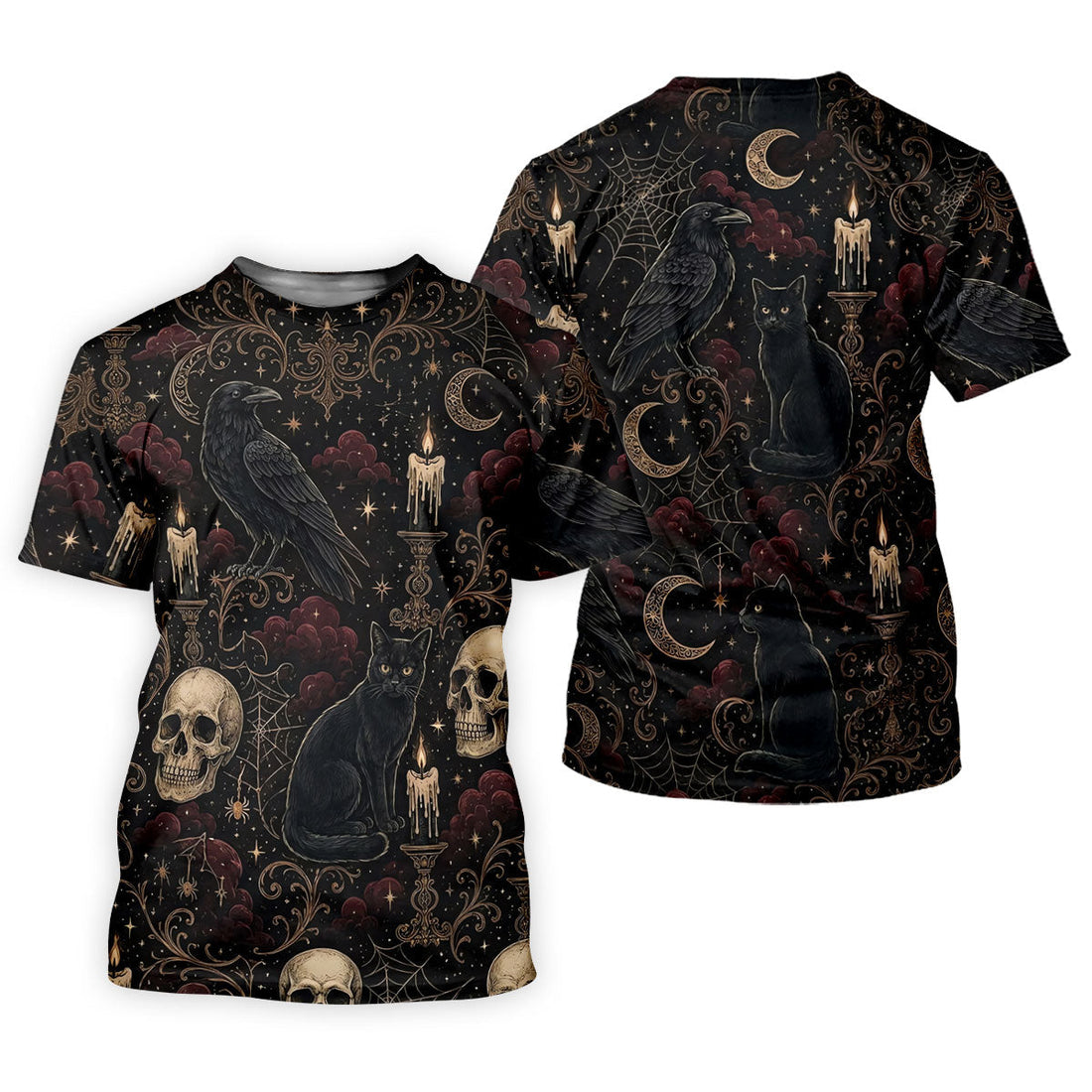 Gothic Raven Black Cat Skull Halloween Polo Shirt, Golf Polo For Women, Ladies Golf Shirts