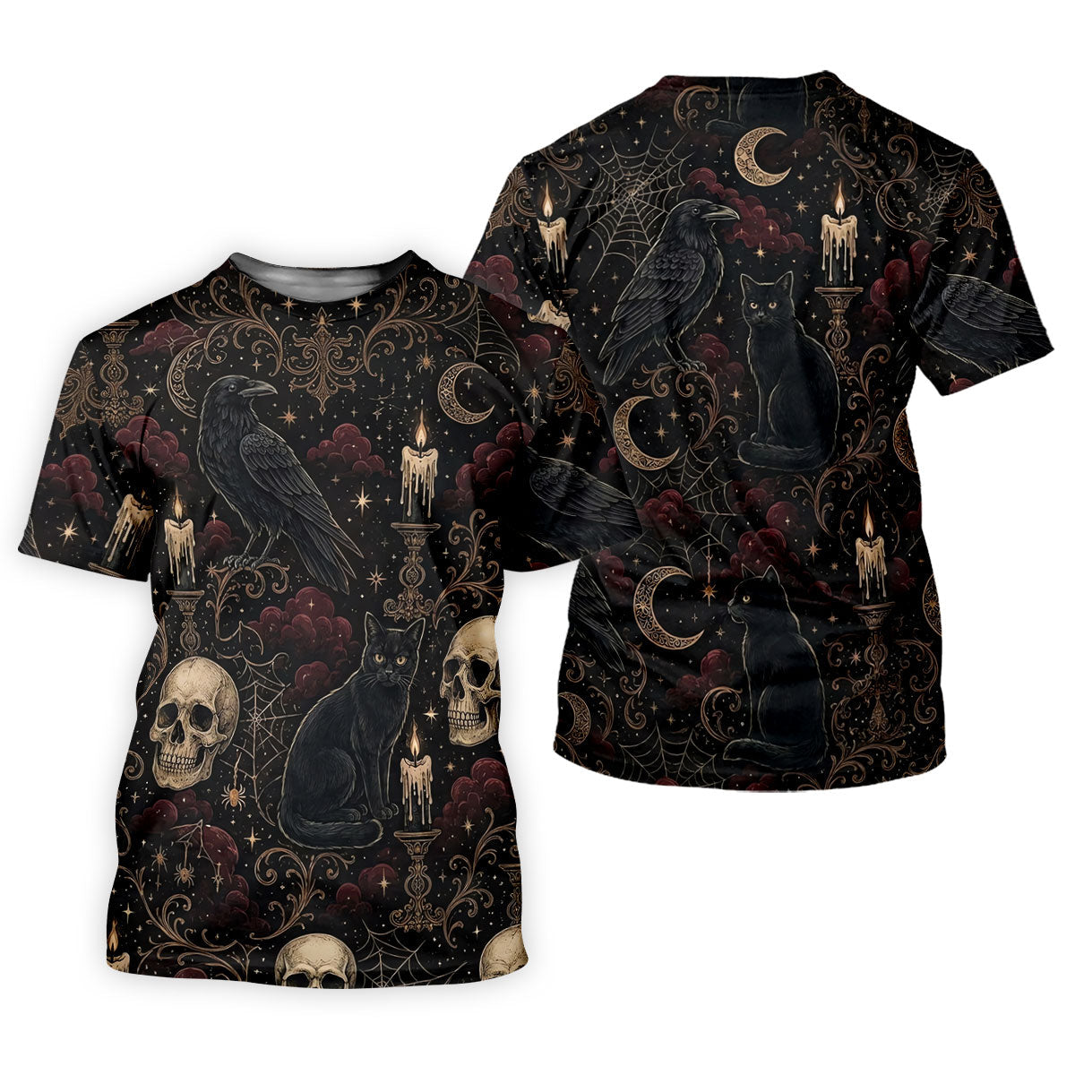 Gothic Raven Black Cat Skull Halloween Polo Shirt, Golf Polo For Women, Ladies Golf Shirts