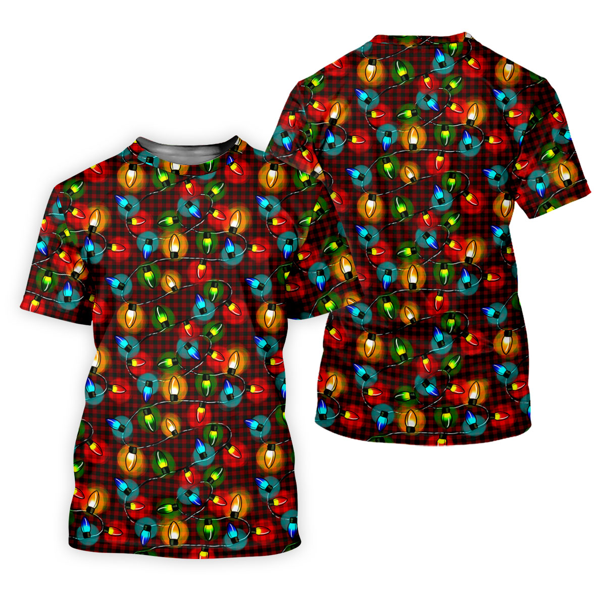 Colorful Christmas Light Plaid Men's Golf Polo Shirts, Christmas Golf Shirt, Polo Shirts For Men