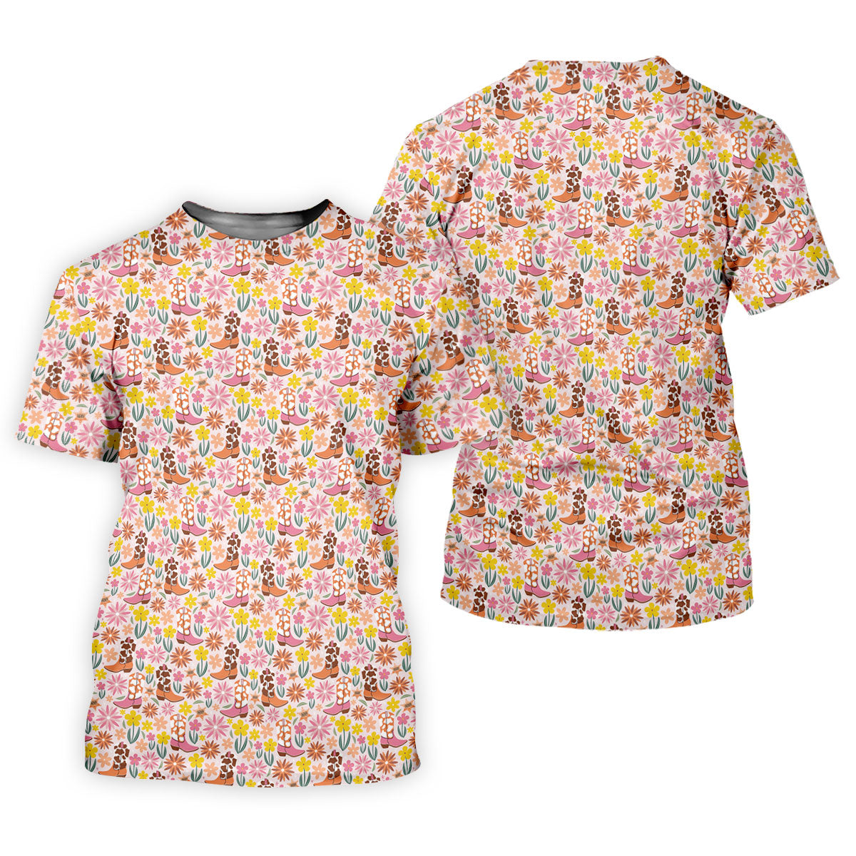 Pink Floral Cowgirl Boots Pattern Golf Polo Shirt, Golf Polo For Women, Ladies Golf Tops