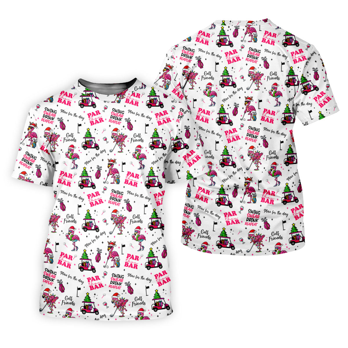 Christmas Flamingo Par Then Bar Women's Golf Shirts, Christmas Golf Shirt, Ladies Golf Shirts, Women's Golf Gifts