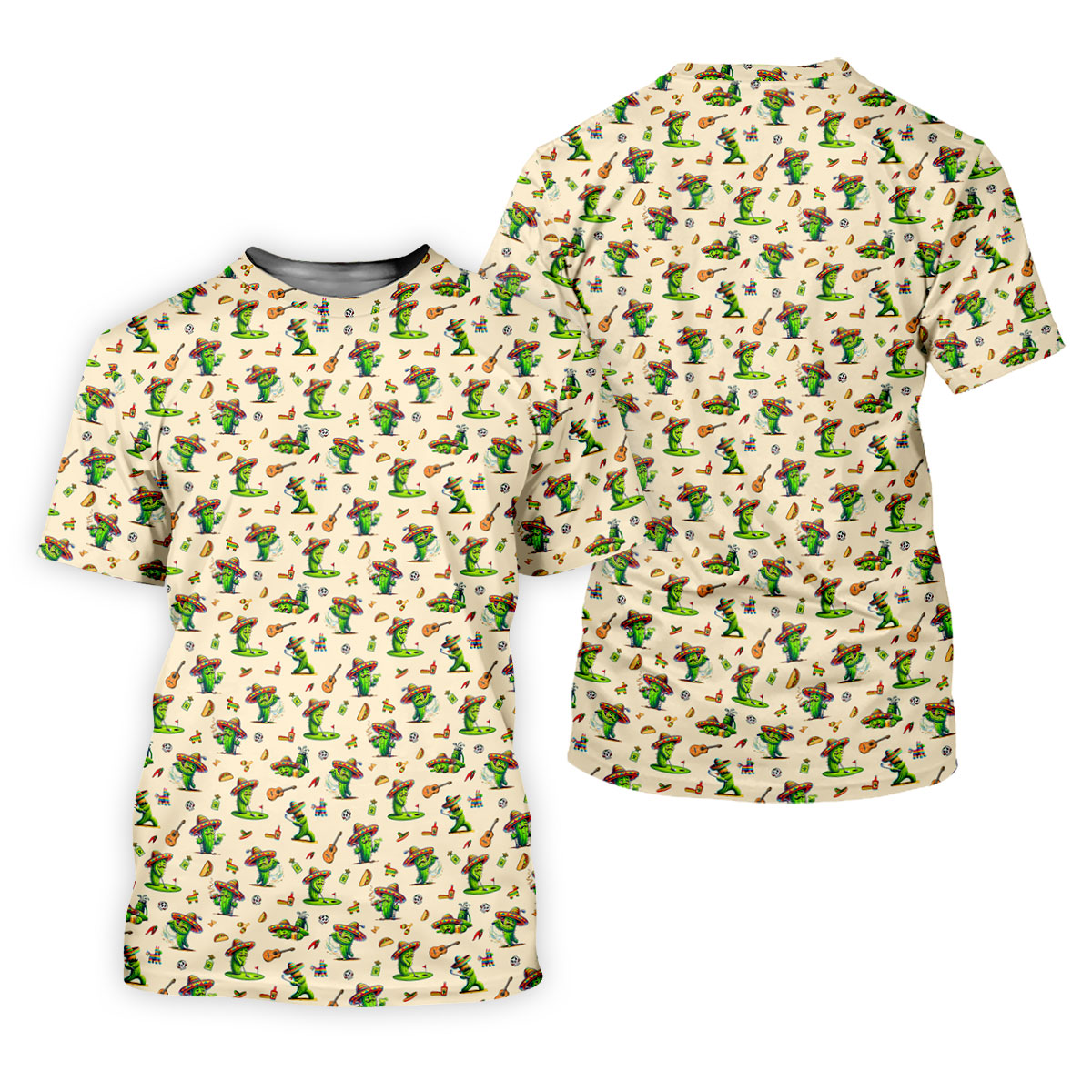 Cartoon Mustach Funny Cactus Cinco De Mayo Celebration Fiesta Themed Beige Golf Shirts For Men