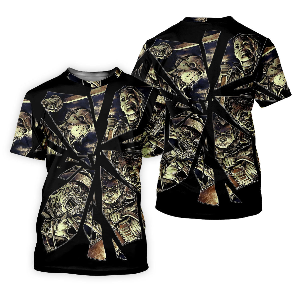Broken Glass Horror Character Collage Golf Polo Shirt, Mens Golf Shirts, Hawaiian Golf Shirt