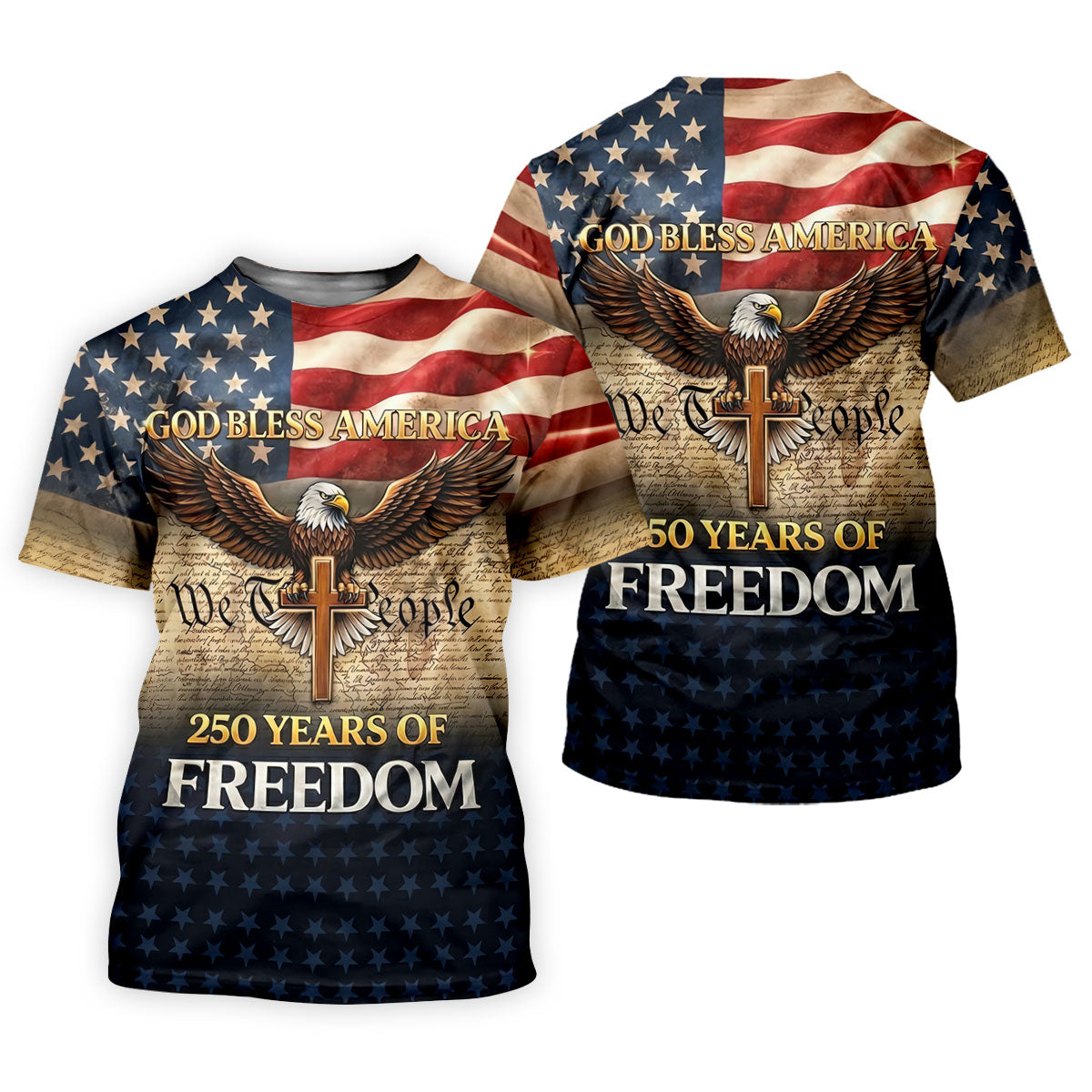 God Bless America 250 Years Of Freedom Retro Golf Shirt, Patriotic 4th Of July Golf Shirts For Men
