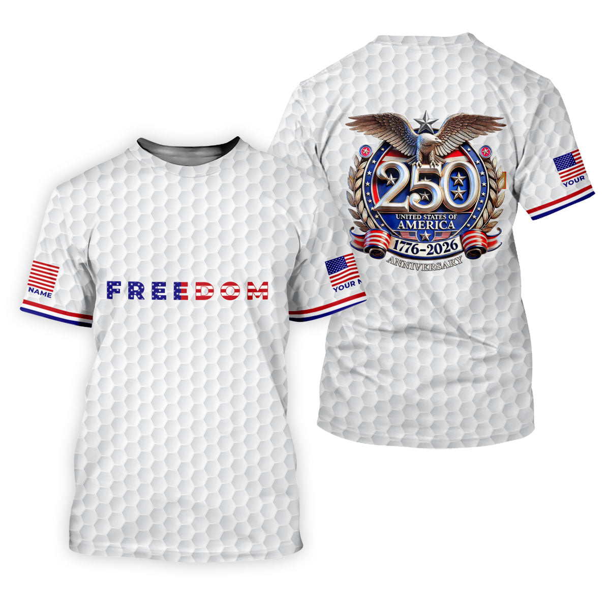 Freedom American Bald Eagle 250th Anniversary White Golf Shirt, Patriotic 4th Of July Golf Shirts For Men
