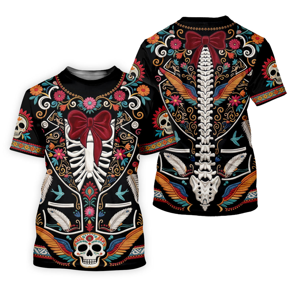 Skeleton With Flower Cinco De Mayo Celebration Ladies Golf Tops, Fiesta Theme Golf Shirt For Women
