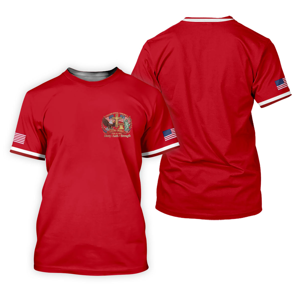 Liberty Faith Strength Faith Cross USA 250 Red Golf Shirt, 4th Of July Golf Shirts For Men