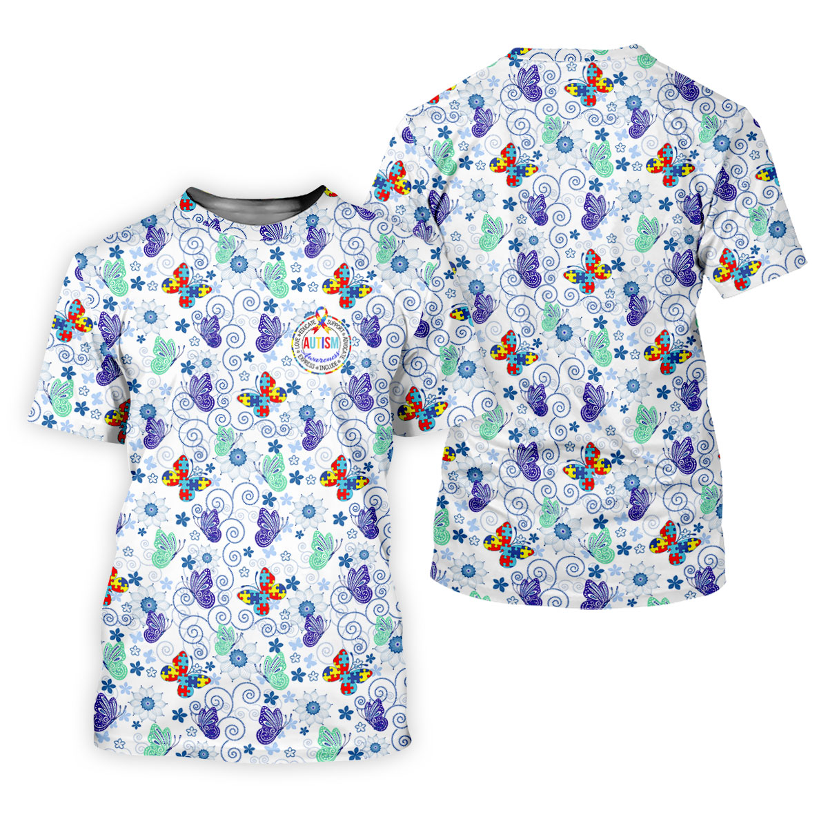 Autism Awareness Colors Puzzles Butterfly Floral Golf Shirt, Women's Golf Tops, Ladies Golf Shirts