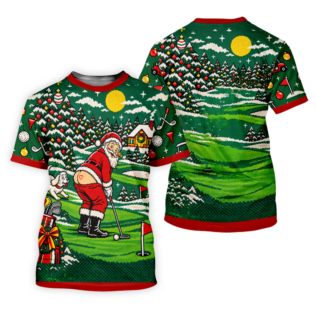 Funny Santa Mooning Dog Christmas Golf Shirt, Womens Golf Tops, Ladies Golf Shirts