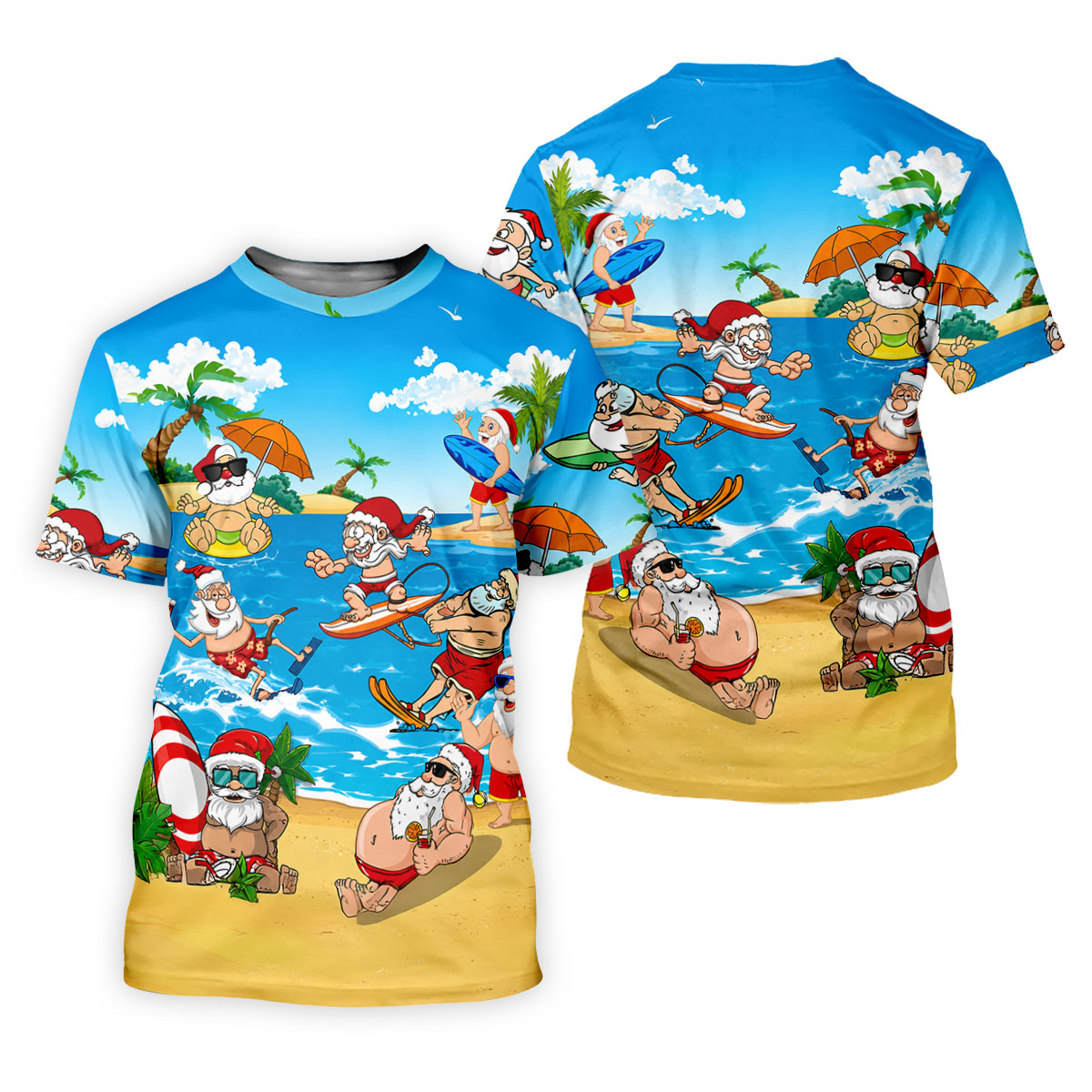 Santa Claus Surfing Summer Beach Party Golf Shirt, Xmas In July Mens Golf Polo, Christmas Golf Shirts