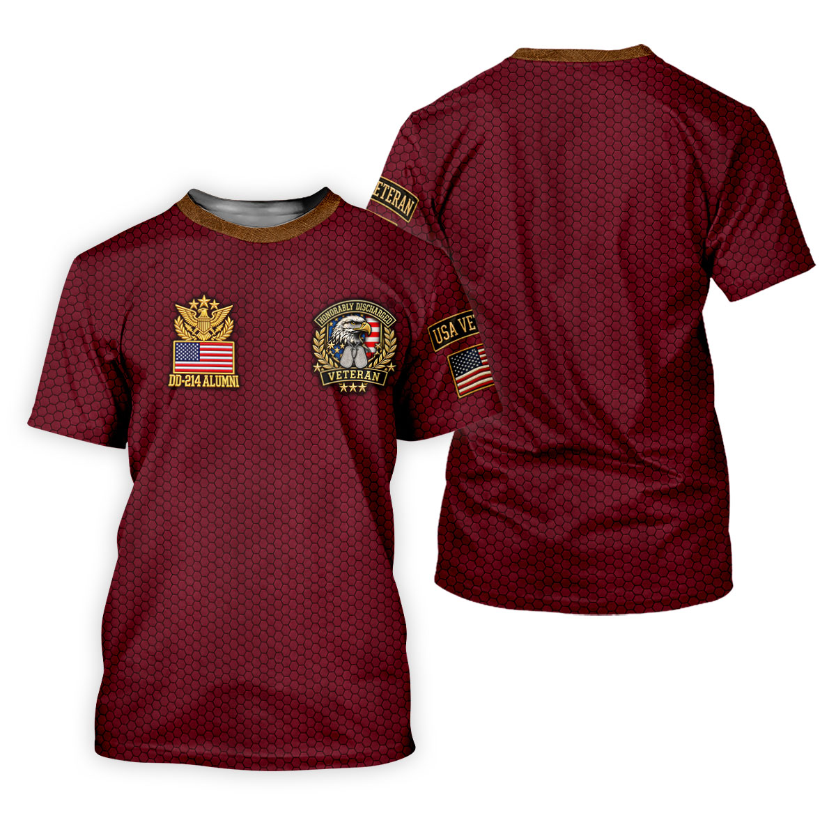 DD-214 Burgundy Honeycomb Veteran Polo Shirt, Veterans Day Shirt, Golf Shirts For Men