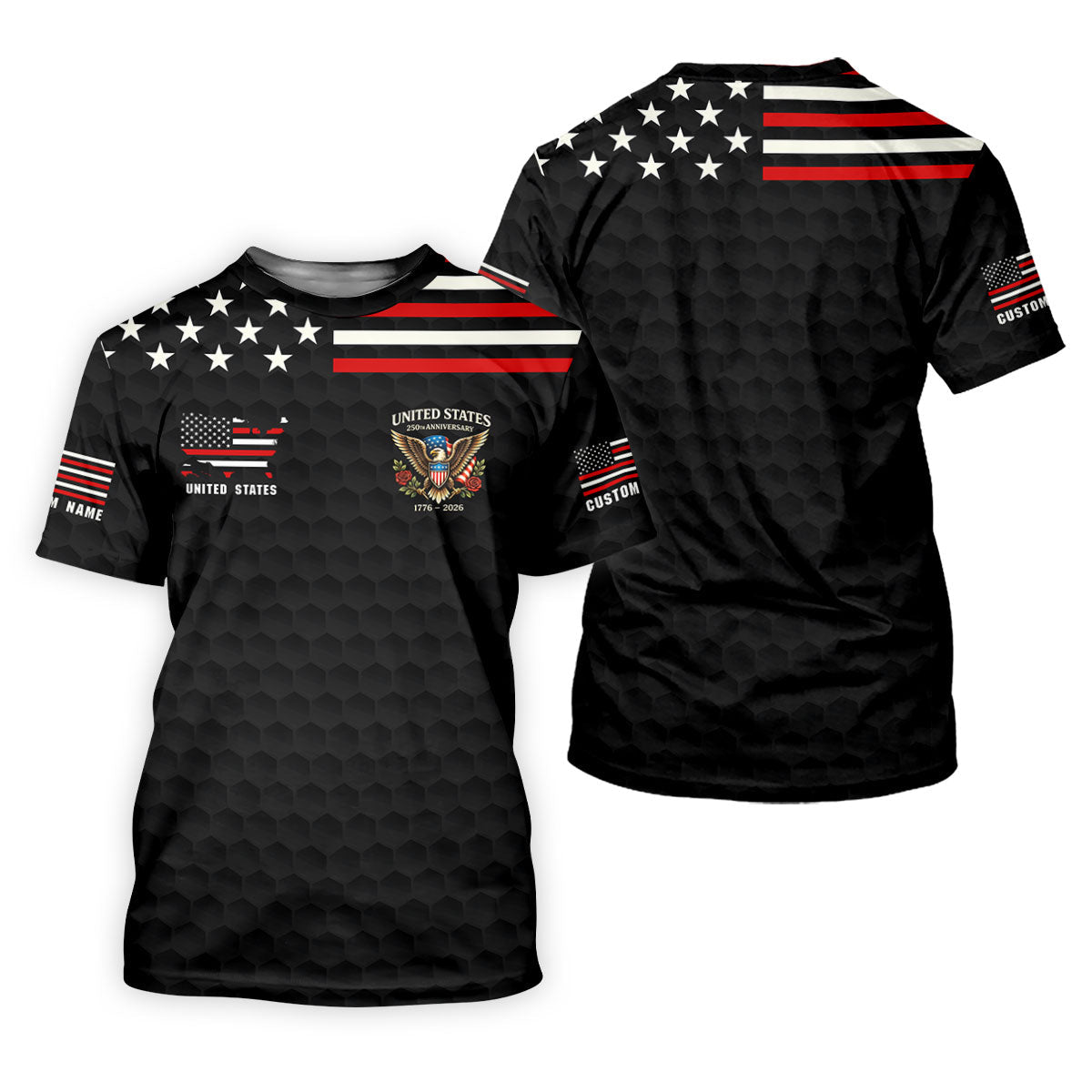 250th Anniversary Bald Eagle And Roses Black Golf Shirt, Patriotic 4th Of July Golf Shirts For Men