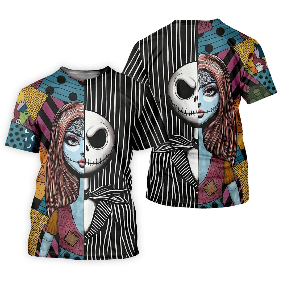 Half Sally And Jack Horror Character Golf Polo Shirt, Men's Golf Shirt, Printed Golf Shirts