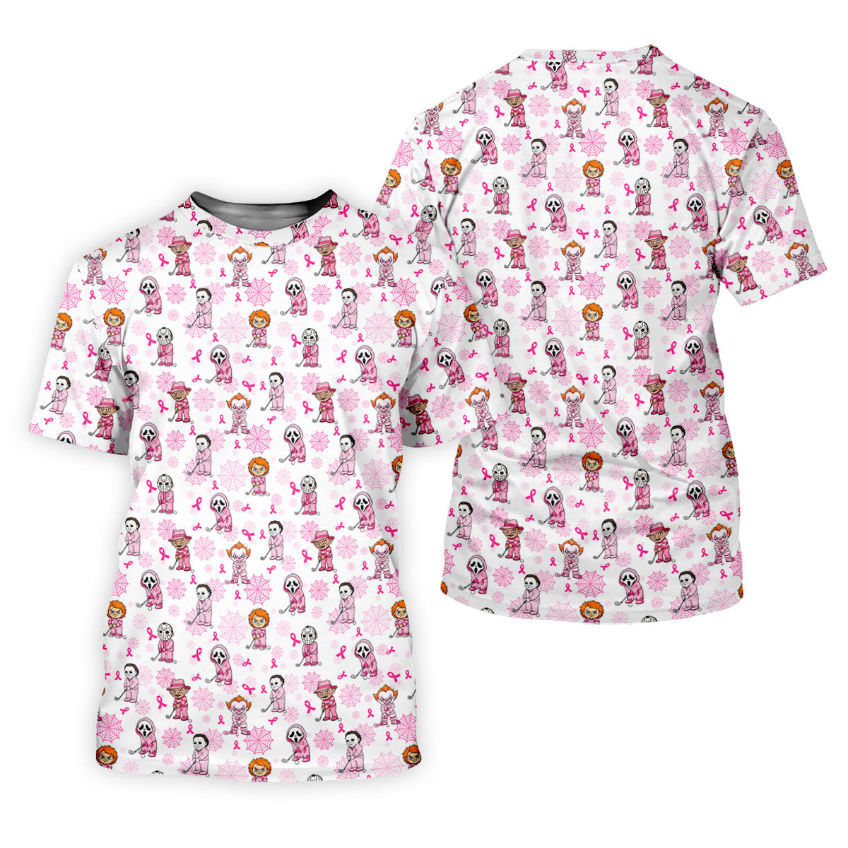 Halloween Horror Character Breast Cancer Polo Shirt, Mens Golf Polo, Golf Apparel For Men