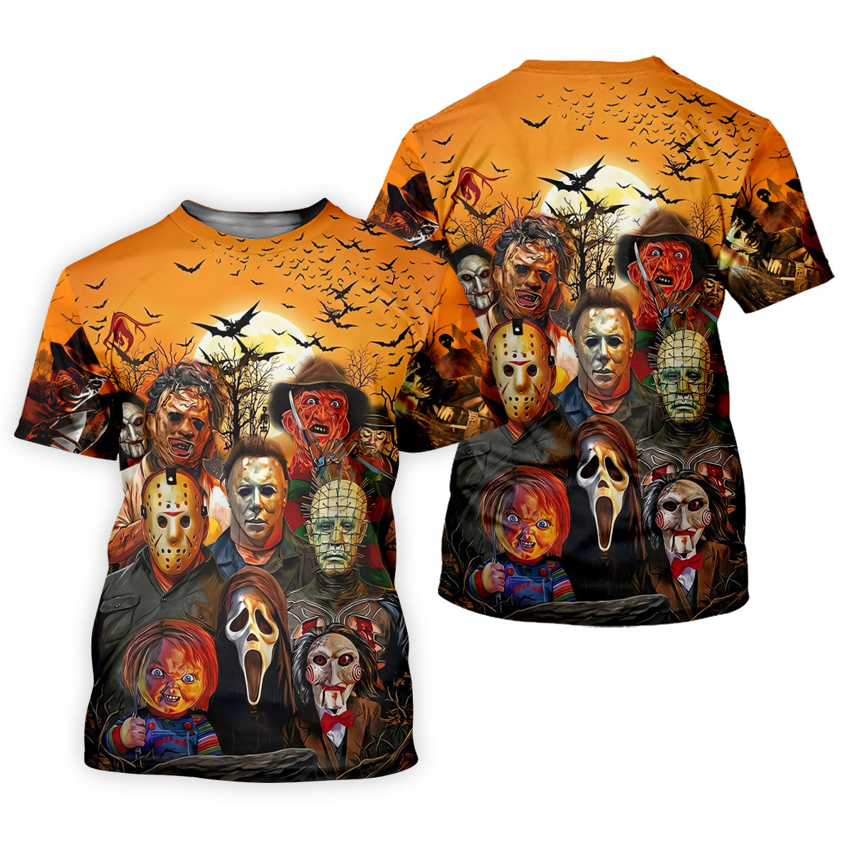 Halloween Horror Character Sunset Hawaiian Golf Shirt, Women's Golf Tops, Printed Golf Shirt