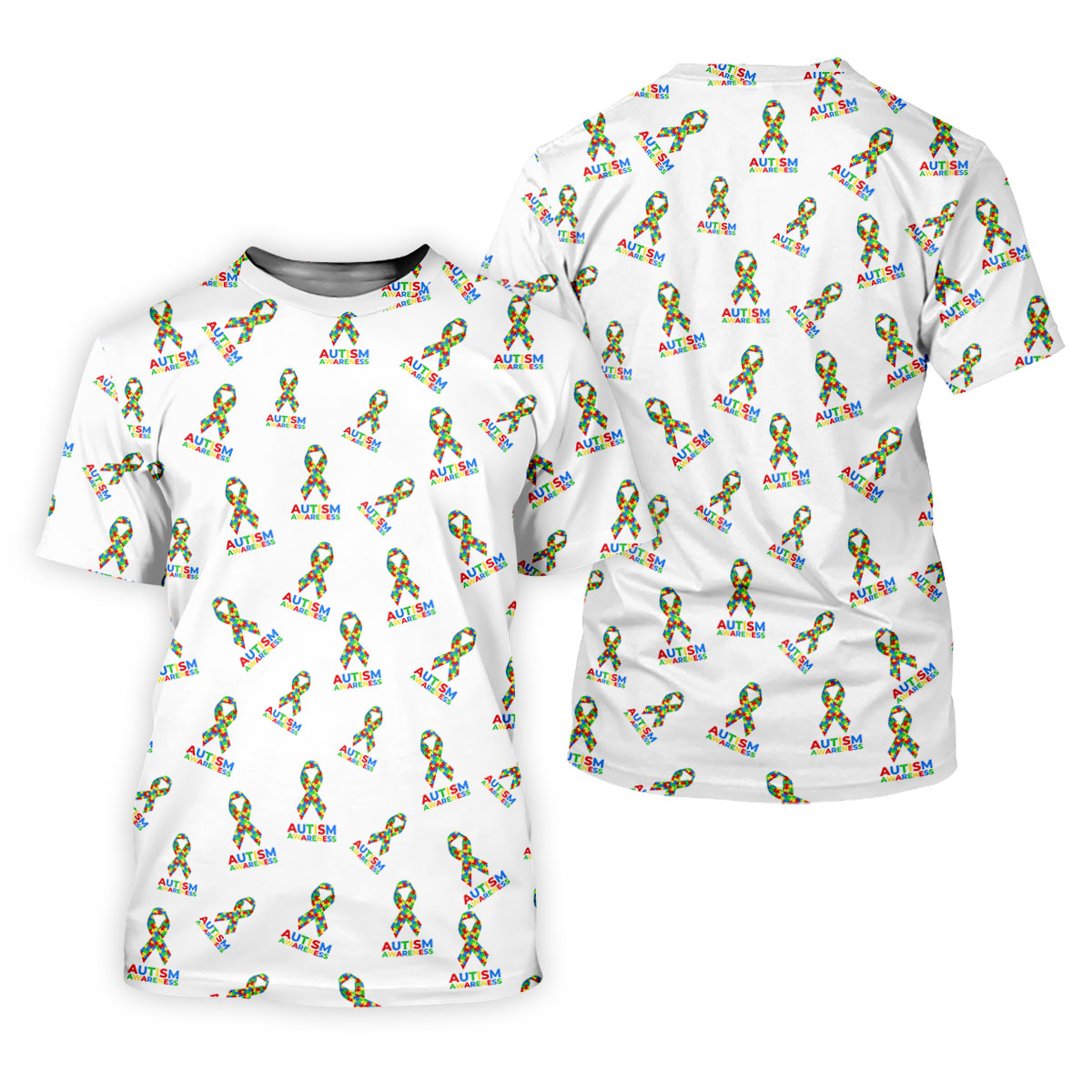Autism Awareness Colors Autism Ribbon White Golf Shirt, Golf Tops For Men, Golf Shirts For Men