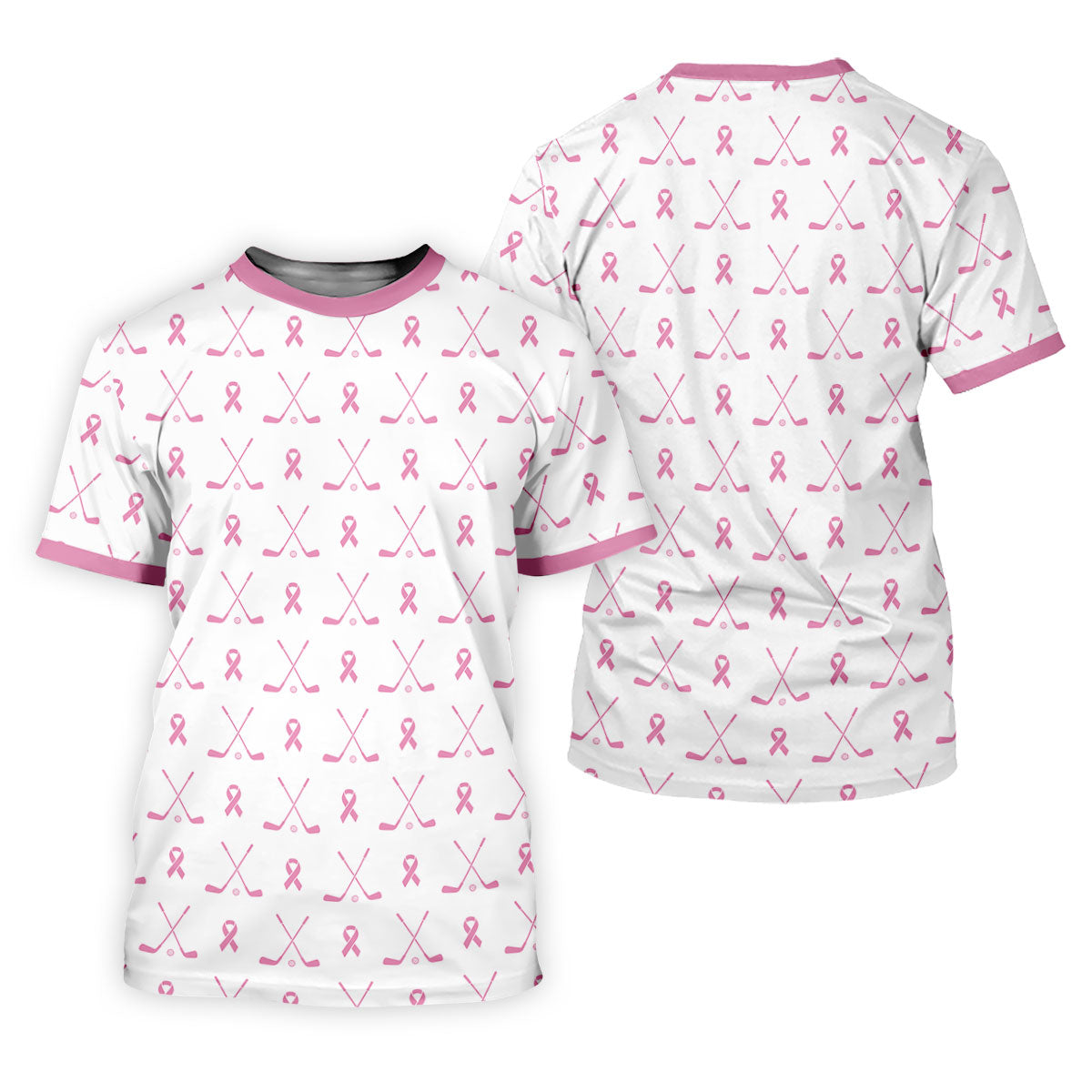 Pink Ribbon Golf Clubs Breast Cancer Polo Shirt, Golf Shirts For Men, Mens Golf Apparel