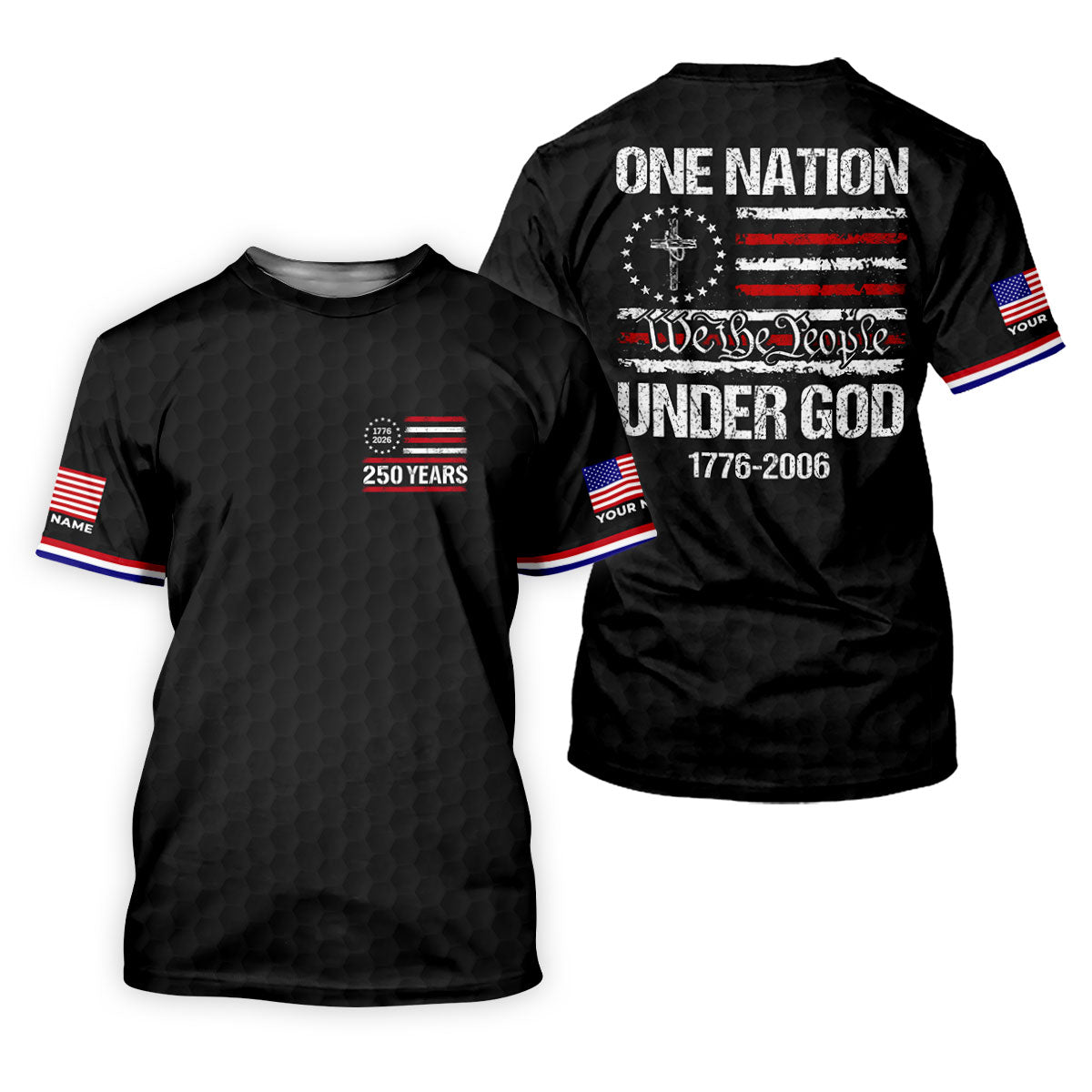 One Nation Under God We The People Black Golf Shirt, 250 Years 4th Of July Golf Shirts For Men