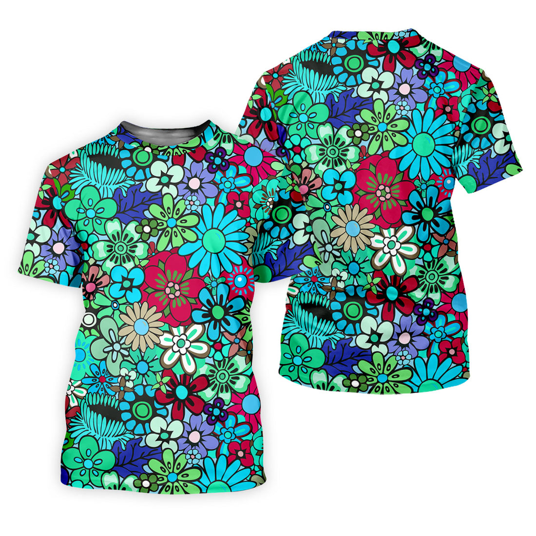 Blue Green Retro Flower Power Golf Shirt, Mens Golf Shirts, Hawaiian Golf Shirt, Golf Shirts For Men