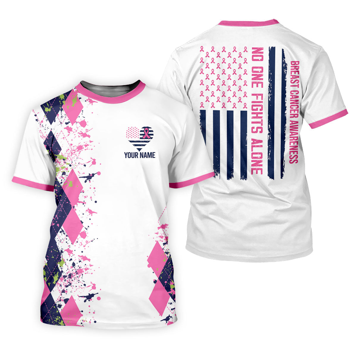 Custom No One Fights Alone Breast Cancer Shirt, Golf Polo Shirts For Men, Mens Golf Shirts