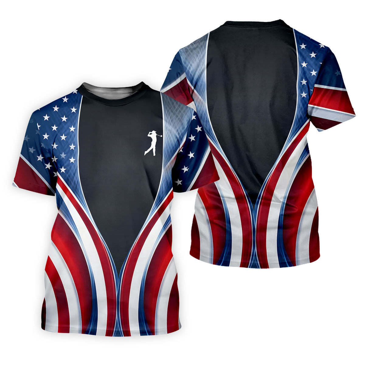 Red White Blue Wavy Stripes Patriotic Golf Shirt, 250 Years 4th Of July Golf Shirts For Men