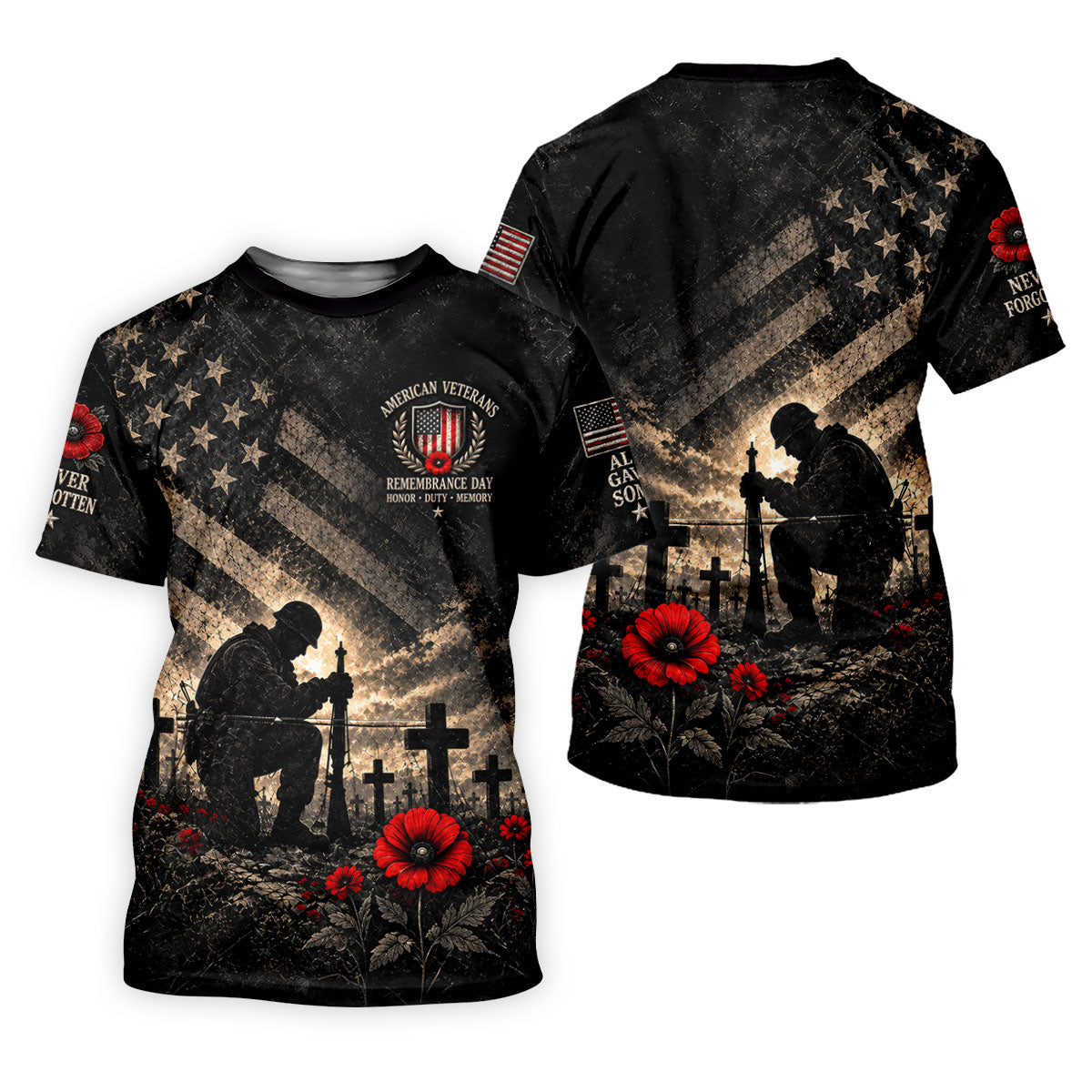 Poppy Soldier Memorial Golf Polo Shirt, Veterans Day Shirt, Mens Golf Polo Shirts