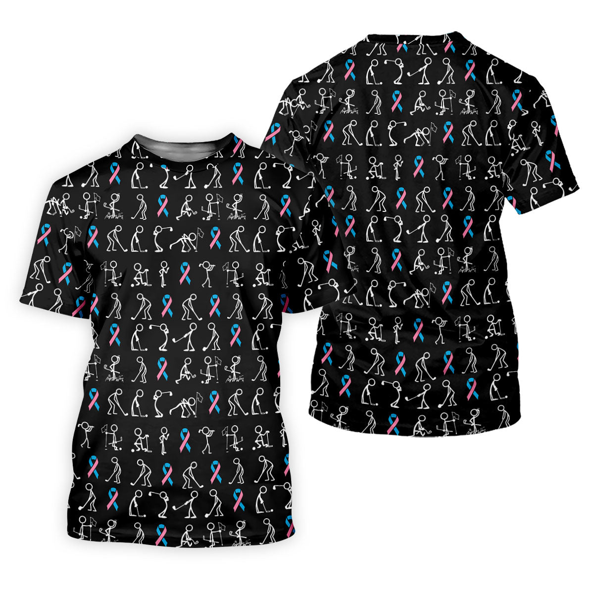 Funny Stick Figure Men's Golf Shirt, Male Breast Cancer Awareness Shirt, Breast Cancer Support Shirt, Golf Shirts For Men