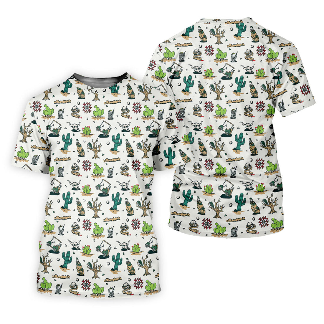 White Desert Golf Icons Pattern Golf Polo Shirt, Women's Golf Polo, Golf Polo Shirt