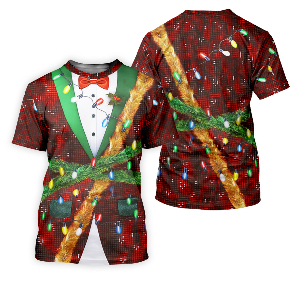 Christmas Lights Disco Ball Pattern Men's Golf Polo Shirts, Christmas Golf Shirt, Golf Gift For Men