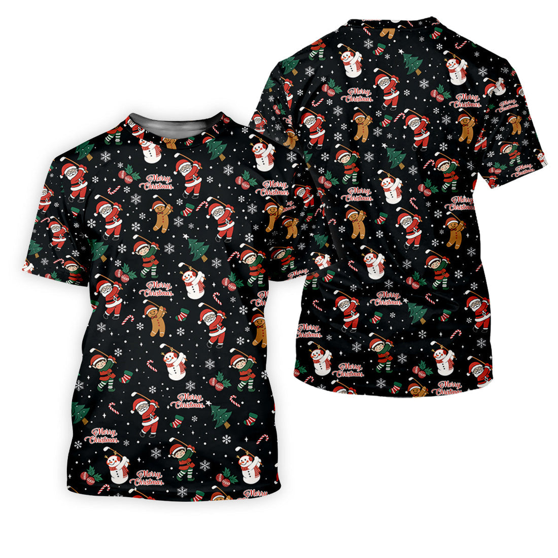 Merry Xmas Santa Gingerbread Snowman Golf Tops For Men, Christmas Golf Shirt, Fun Golf Shirts For Men