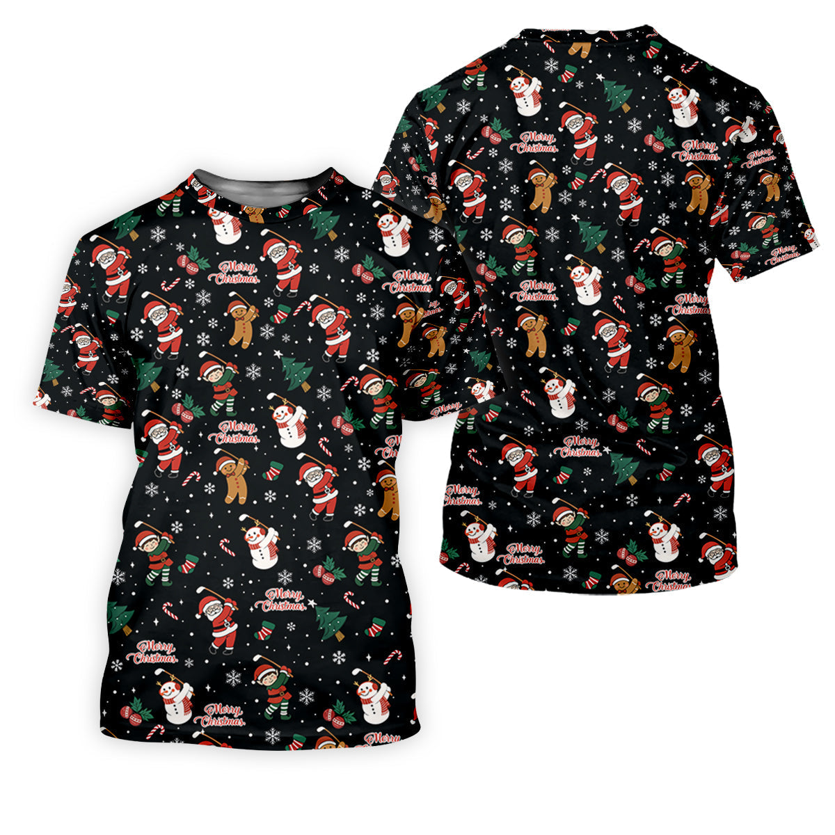 Merry Xmas Santa Gingerbread Snowman Golf Tops For Men, Christmas Golf Shirt, Fun Golf Shirts For Men