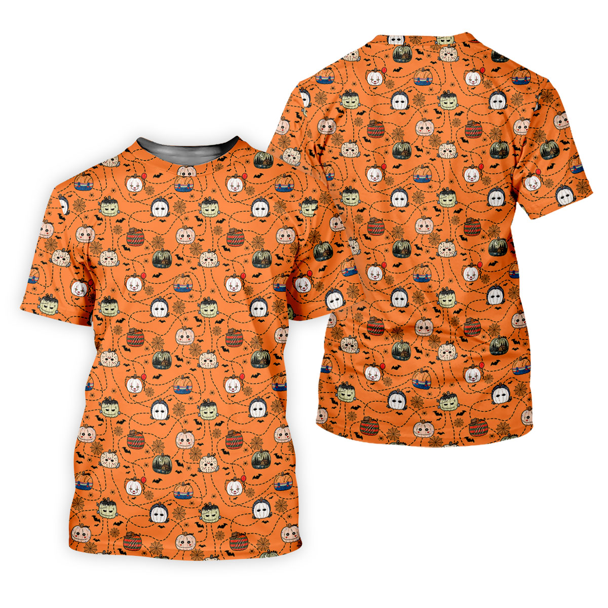 Orange Horror Character Pumpkin Pattern Golf Polo Shirt, Ladies Golf Shirts, Womens Golf Tops