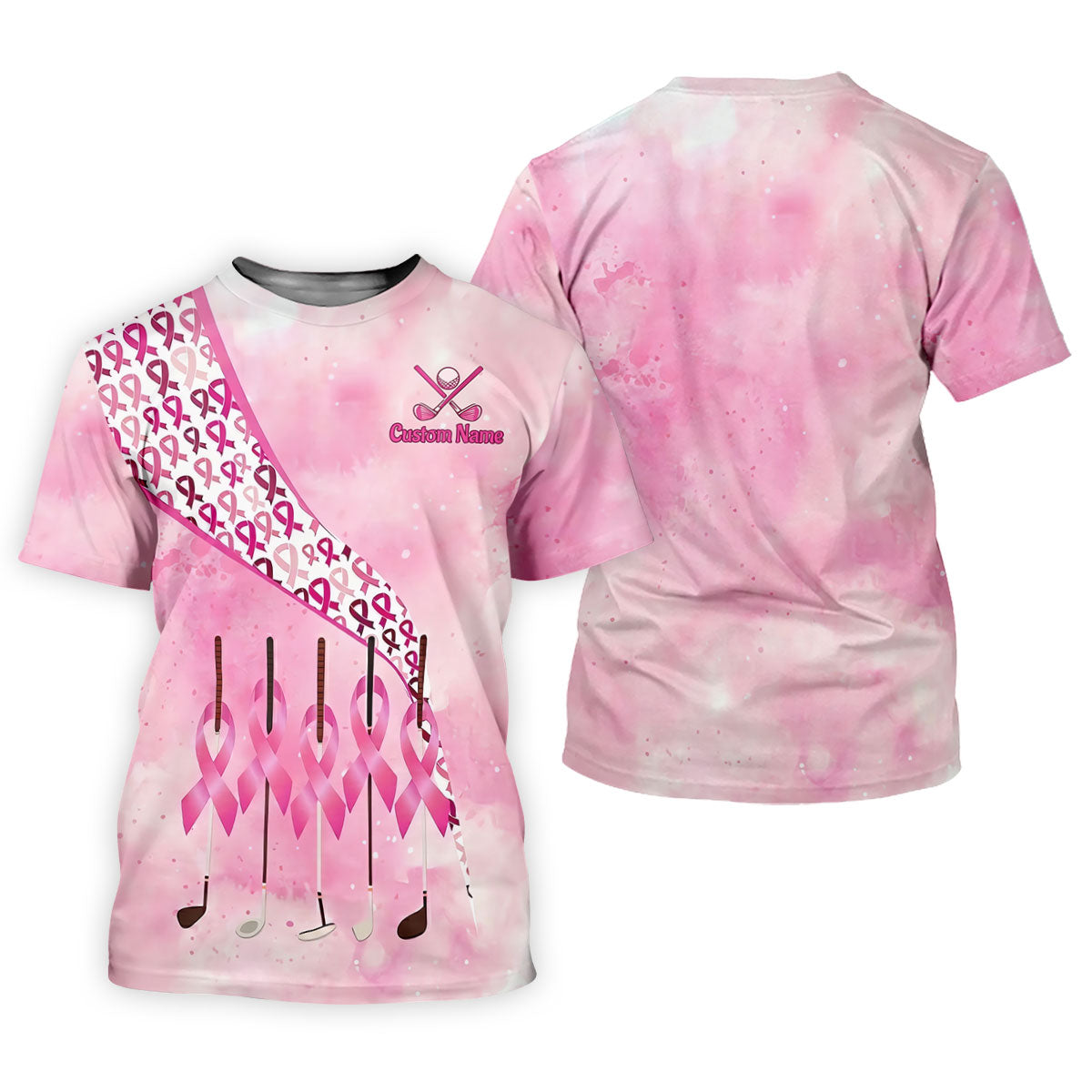 Custom Golf Club Breast Cancer Ribbon Polo Shirt, Mens Golf Shirts, Polo Shirts For Men