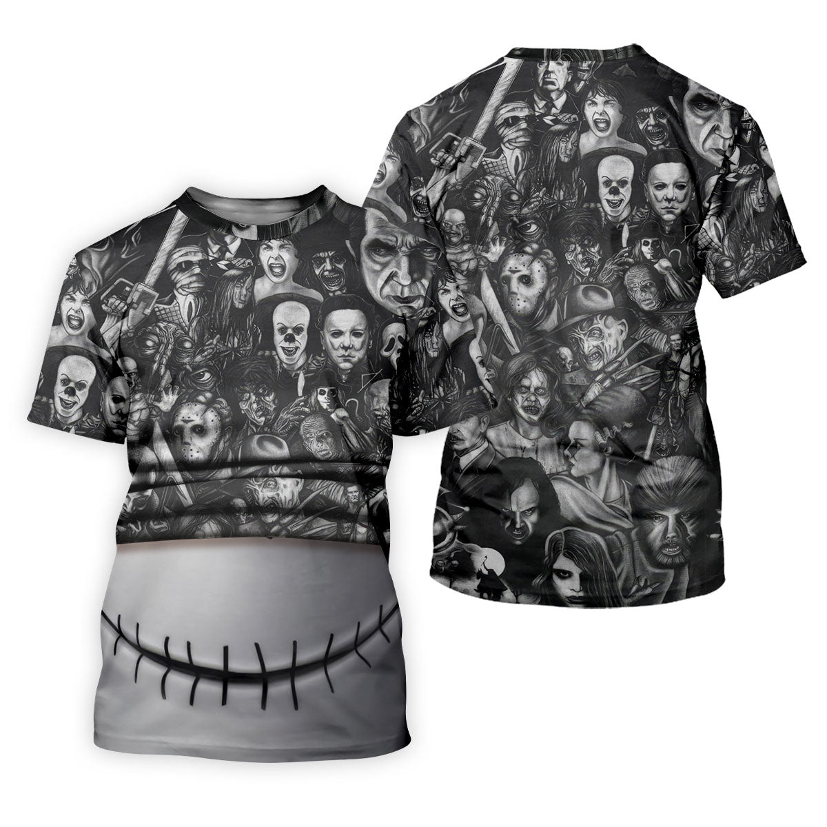 Stitched Skull Horror Character Halloween Polo Shirt, Women's Golf Tops, Ladies Golf Top