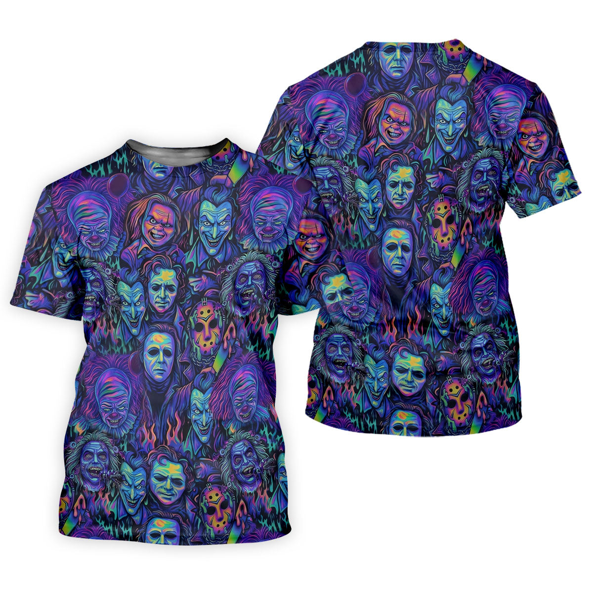 Neon Horror Character Villains Halloween Golf Shirt, Women's Golf Polo, Ladies Golf Tops