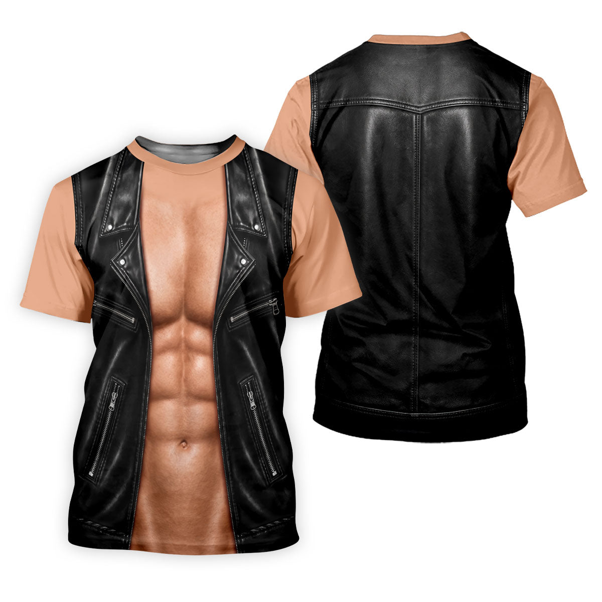 Black Leather Vest Illusion Golf Polo Shirt, Men's Golf Shirt, Golf Polo Shirts For Men