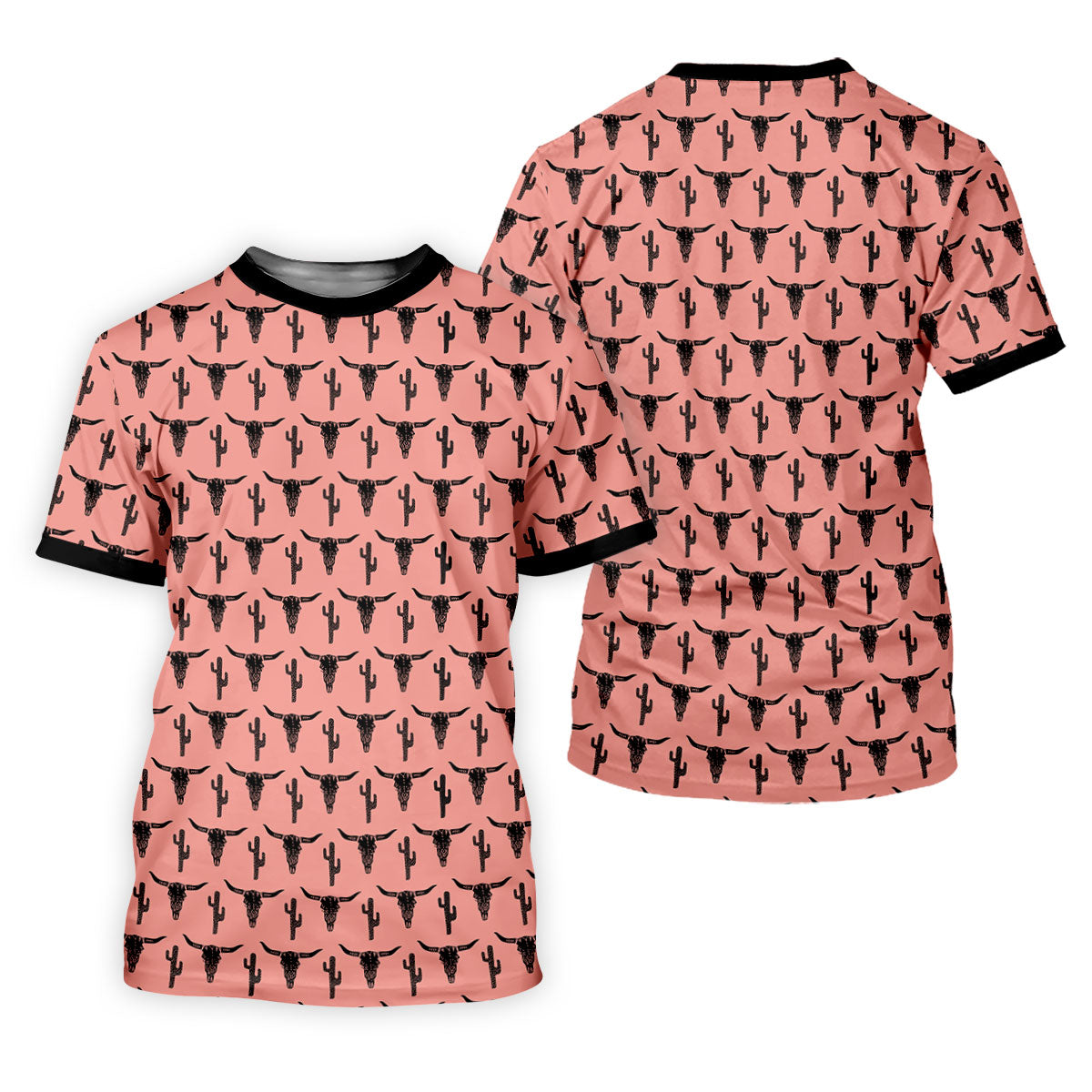 Longhorn Cow Skull Western Theme Peach Pink Golf Tops For Men, Polo Shirts For Men, Golf Shirts For Men