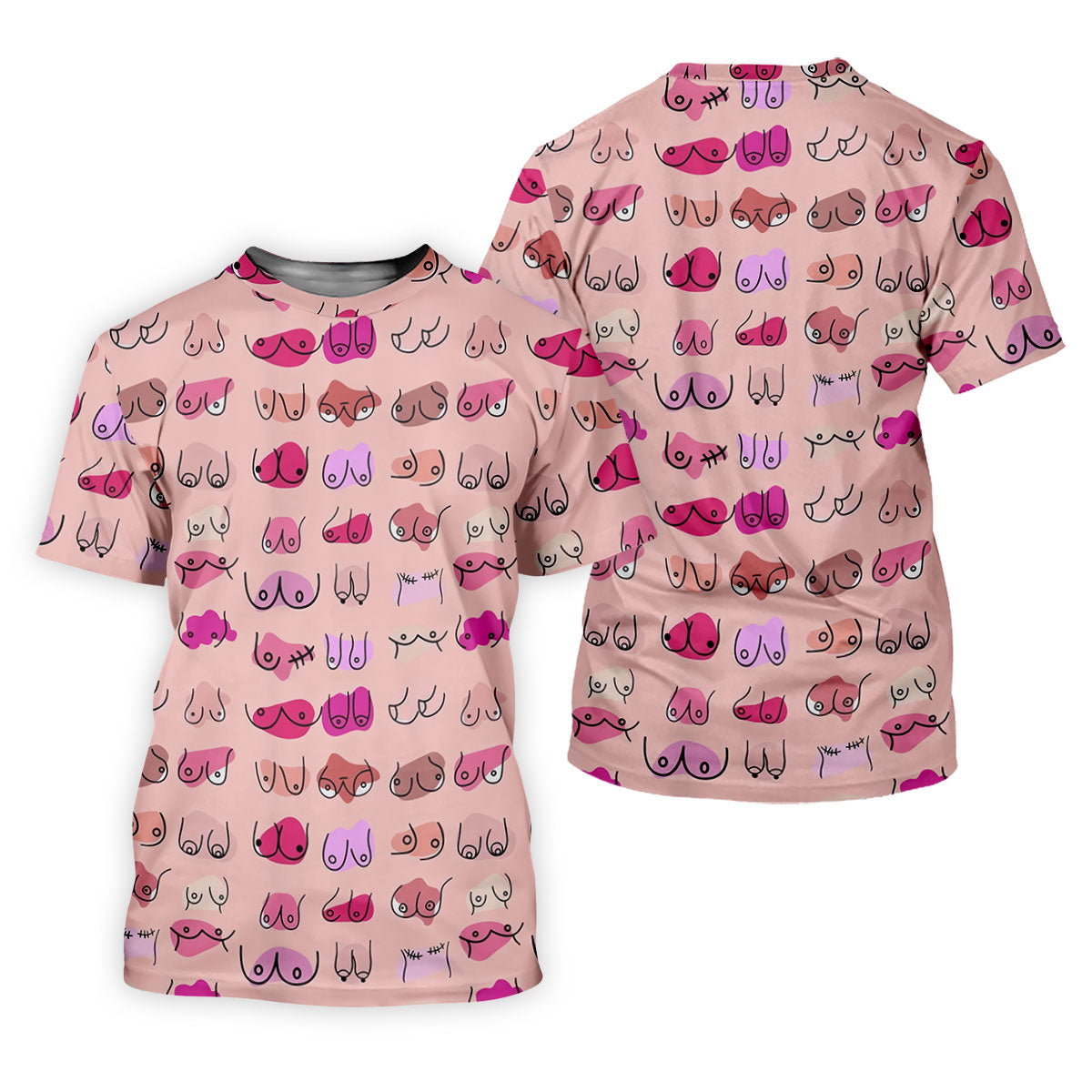 Pink Funny Boob Pattern Golf Polo Shirt, Women's Golf Tops, Golf Polo For Women
