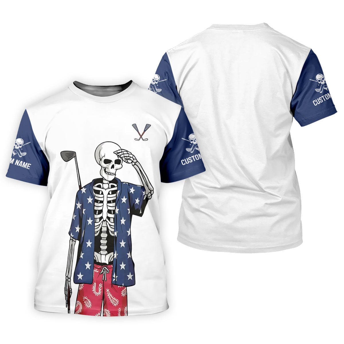 Skeleton Golf White Navy 4th Of July Patriotic Golf Shirt, 250 Years Golf Shirts For Men