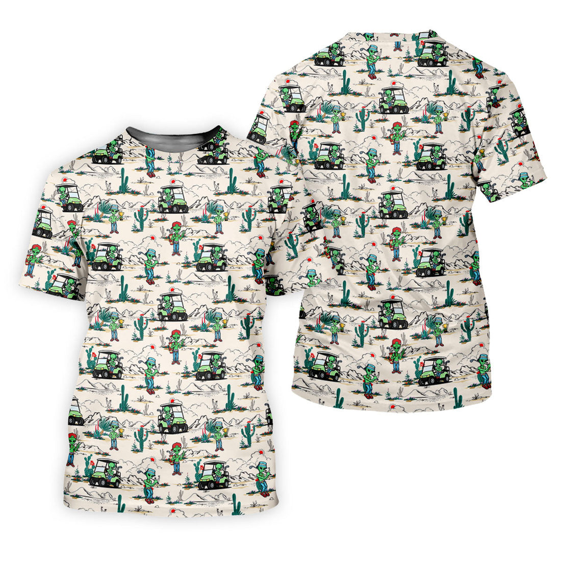 Beige Alien Desert Golf Pattern Golf Polo Shirt, Golf Polo Shirts For Men, Hawaiian Golf Shirt