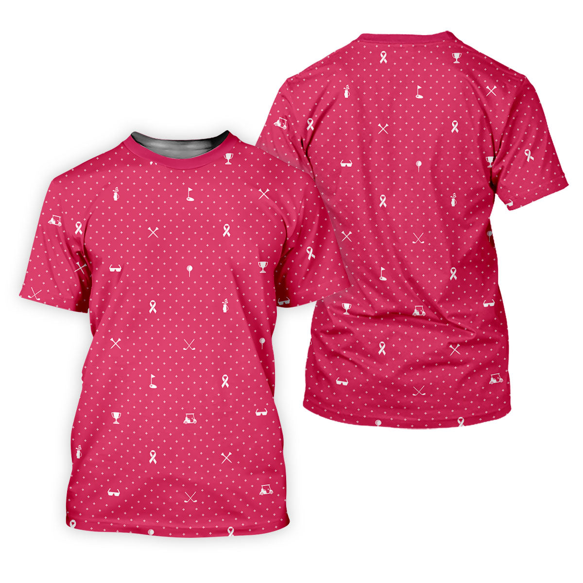 Pink Ribbon Golf Pattern Breast Cancer Polo Shirt, Golf Polo For Women, Ladies Golf Shirts