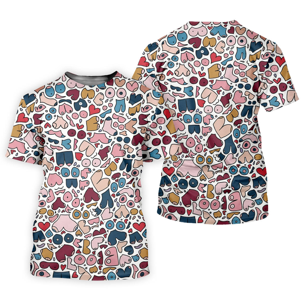 Funny Adult Body Parts Doodle Print Women's Golf Tops, Golf Shirts For Women, Printed Golf Shirt