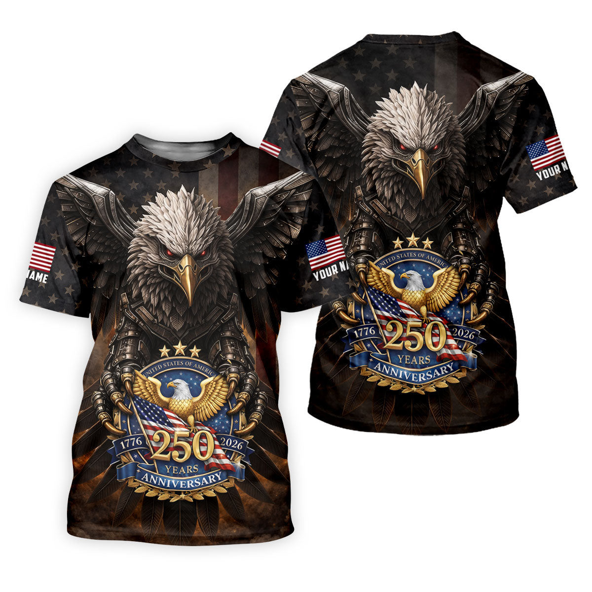 250 Years Fierce Eagle American Flag Retro Golf Shirt, Patriotic 4th Of July Golf Shirt For Women