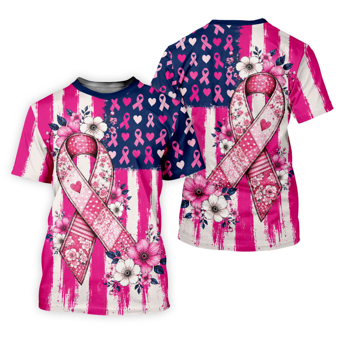 American Flag Pink Breast Cancer Awareness Golf Polo Shirt, Mens Golf Polo, Golf Shirts For Men
