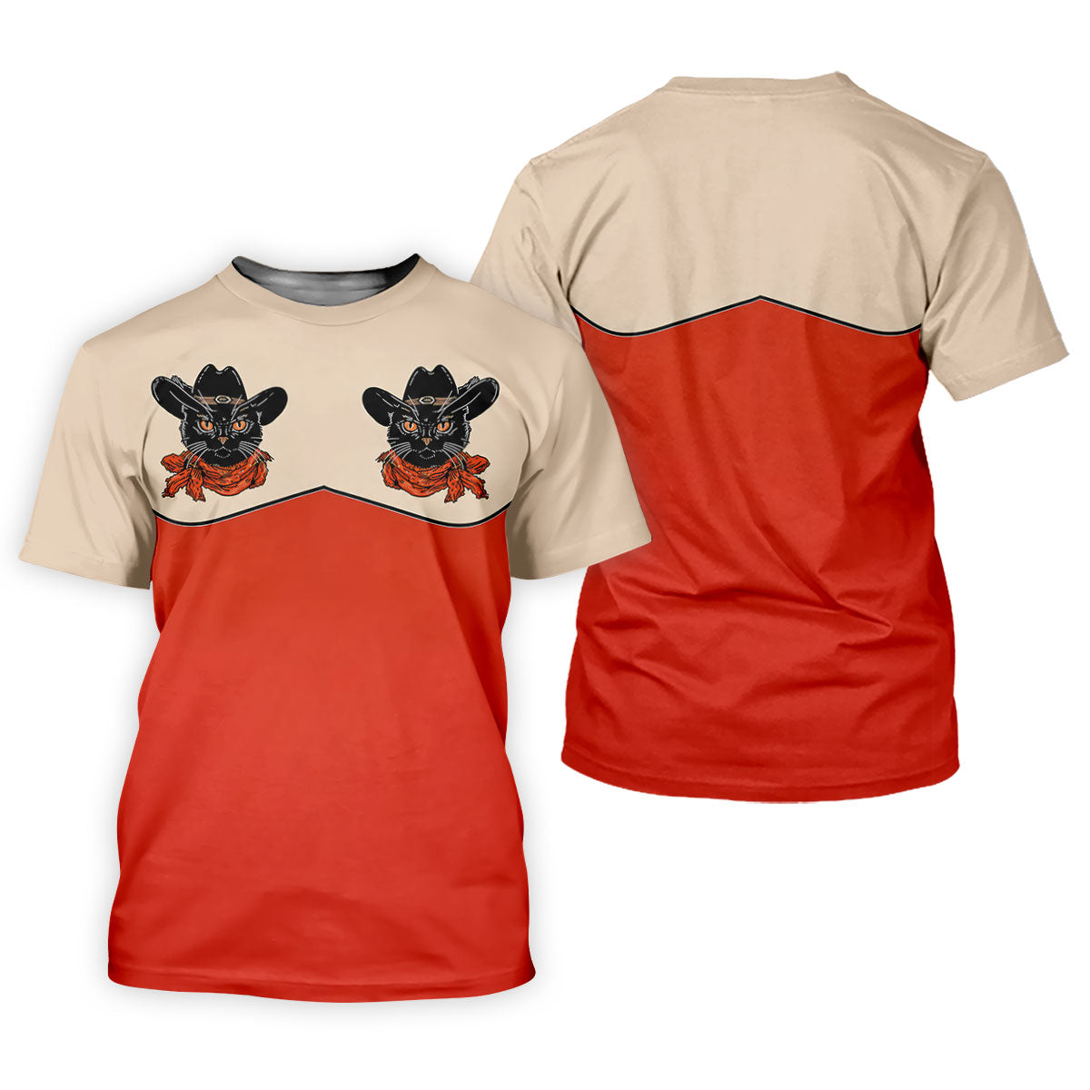 Red Western Cowboy Black Cat Golf Polo Shirt, Mens Golf Shirts, Polo Shirts For Men